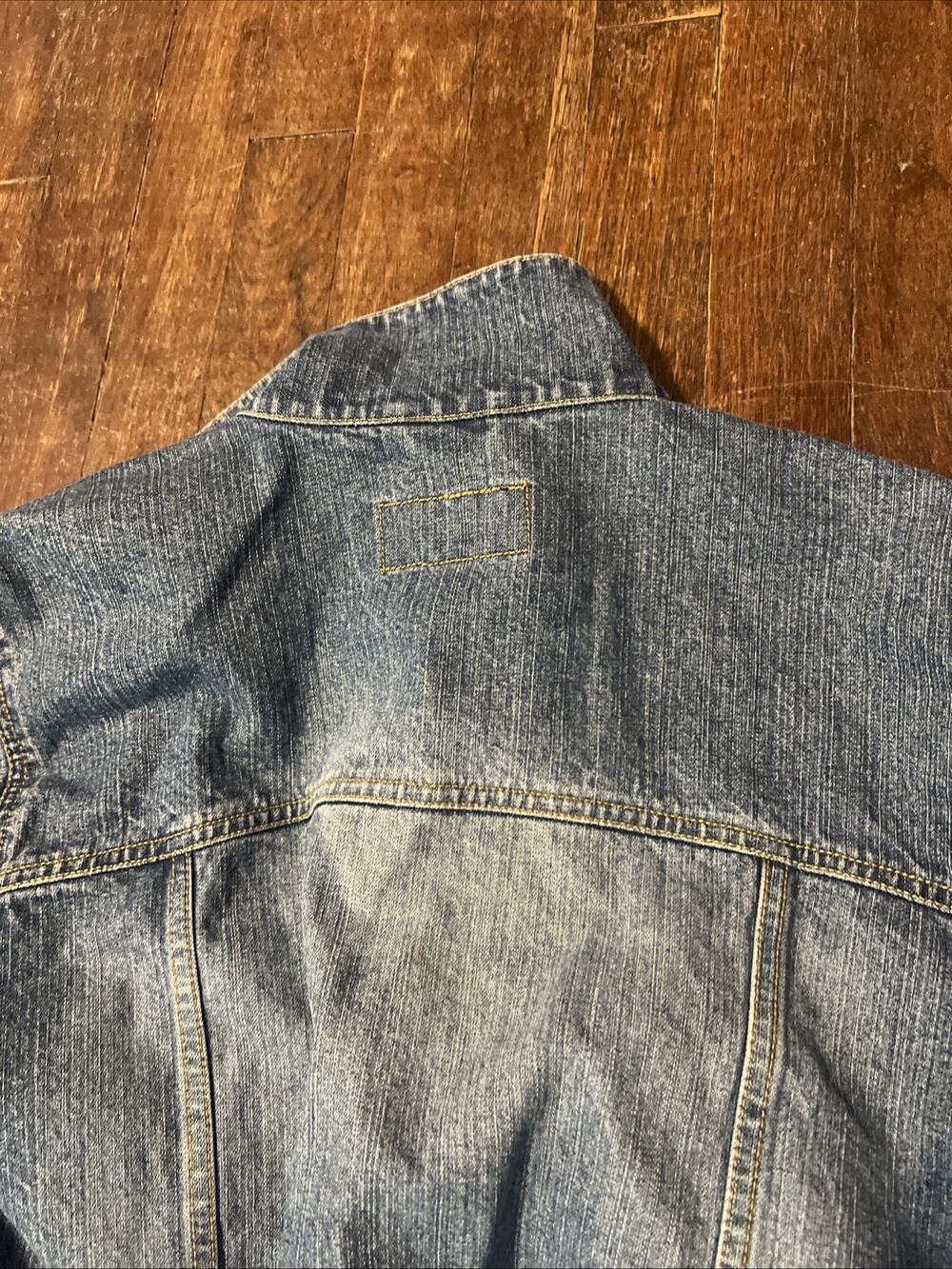 Urban Pipeline Up Jean Jacket Large Medium Wash Snaps Chest Pockets Relaxed 90s - Picture 7 of 9